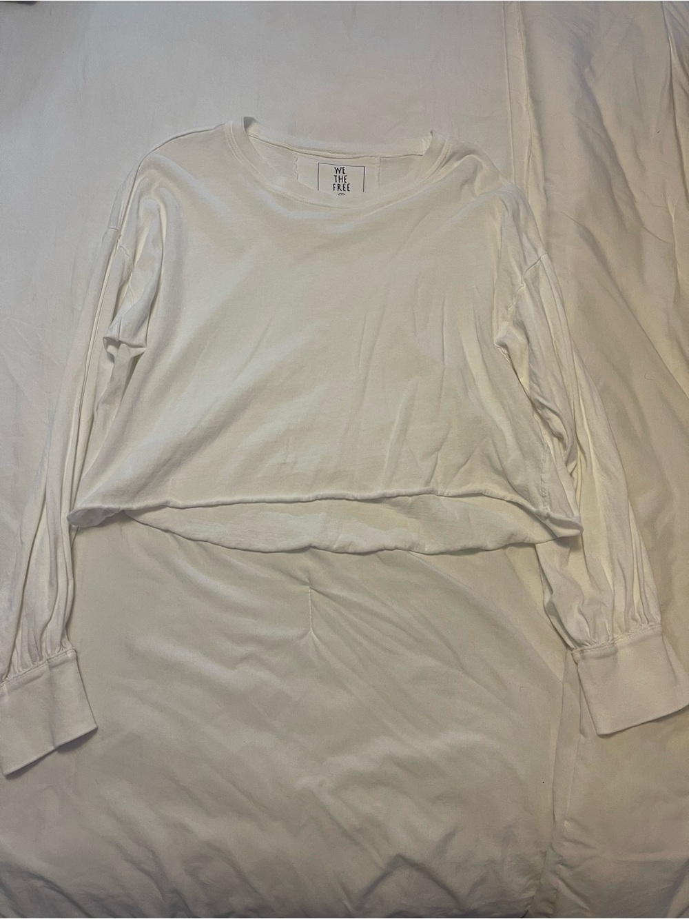 Free People White Long-Sleeve Cropped Lounge Top